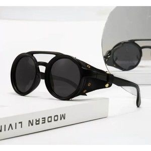 Steampunk Style Round Vintage Sunglasses Retro Eyewear For Men Women Leather